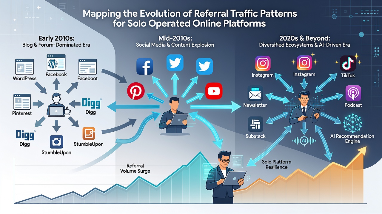 Graph comparing referral traffic sources by device and region for solo online platforms in 2025